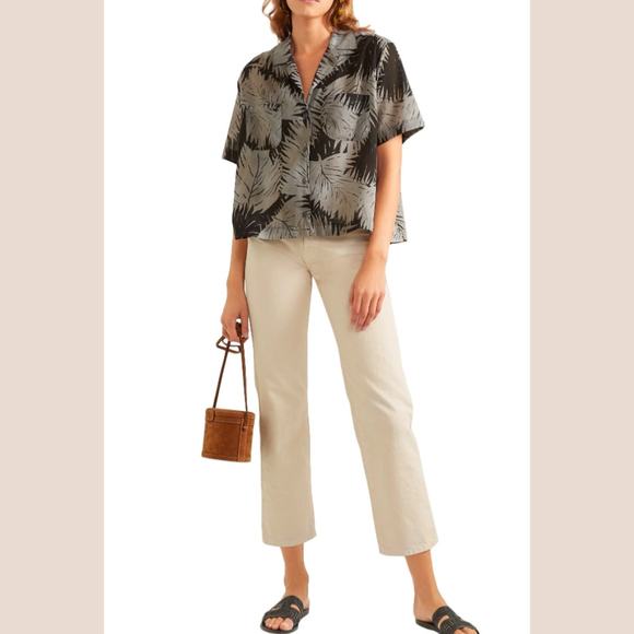 James Perse Gray Black Palm Print Cotton Button Down Shirt Small - Picture 2 of 7